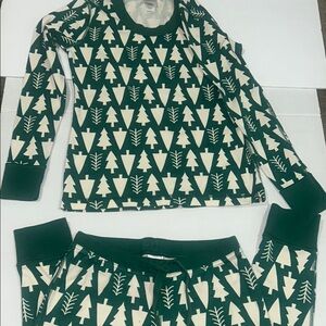 Hanna Andersson Green and Cream Tree Print Jumpsuit